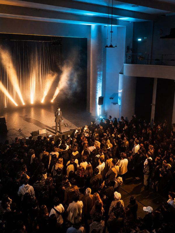 Concert sous les projecteurs et fumée