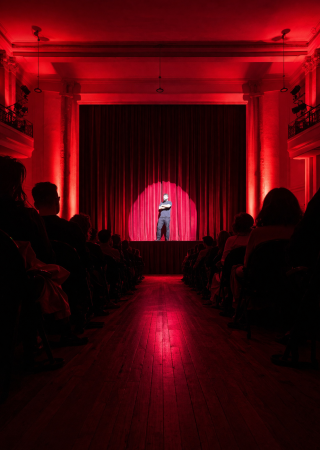 Scène théâtrale éclairée de rouge